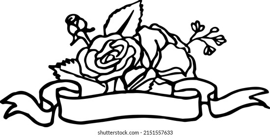 ribbon flower line art. ribbon decoration. ribbon floral vector.