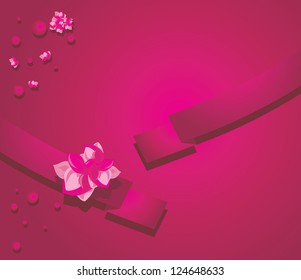 Ribbon with flowers on the crimson background. Vector