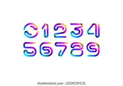 Ribbon font alphabet, bright numbers 1,2,3,4,5,6,7,8,9, vector illustration 10EPS