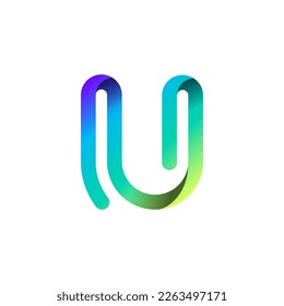 Ribbon font alphabet, English uppercase 3d letter U, vector illustration 10EPS