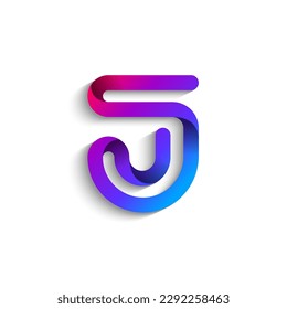 Ribbon font alphabet, English uppercase 3d letter J, vector illustration 10EPS