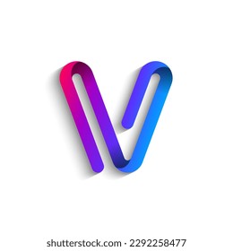 Ribbon font alphabet, English uppercase 3d letter V, vector illustration 10EPS