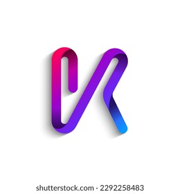 Ribbon font alphabet, English uppercase 3d letter K, vector illustration 10EPS