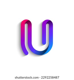 Ribbon font alphabet, English uppercase 3d letter U, vector illustration 10EPS