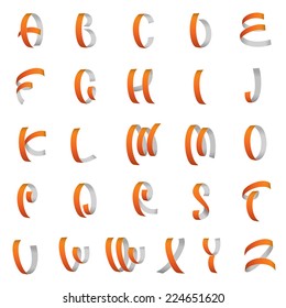 Ribbon Font, Latin Alphabet Letters Vector