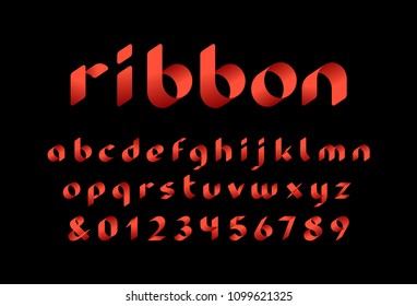 Ribbon font. Vector alphabet with lowercase letters and numbers.
