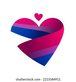 Ribbon in the form of a bisexual pride flag in the shape of a heart. A colorful logo of one of the LGBT flags. Sexual identification. Vector illustration on a white background.