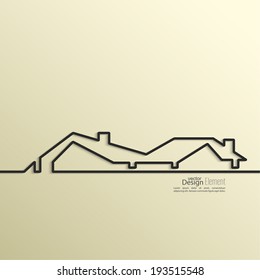 Ribbon in the form of house with shadow and space for text. flat design. 