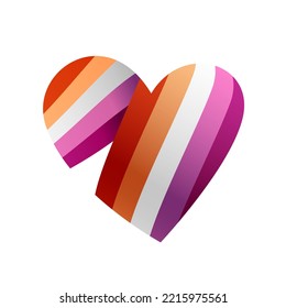 Ribbon in the form of a lesbian pride flag in the shape of a heart. A colorful logo of one of the LGBT flags. Sexual identification. Vector illustration on a white background.