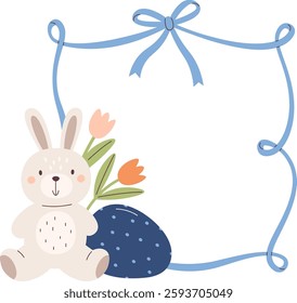 Ribbon Frame With Easter Rabbit And Egg Vector Illustration