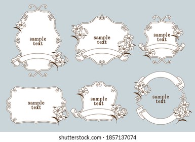 Ribbon and frame frame vector illustration material set