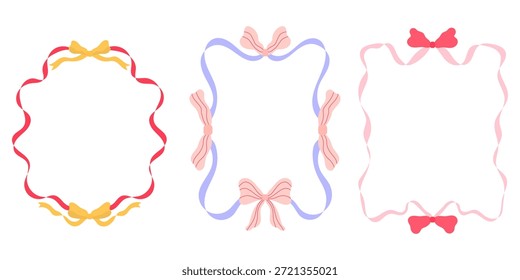 Conjunto de Vector de marco de cinta: lindos bordes de lazo para bodas, San Valentín y diseños festivos