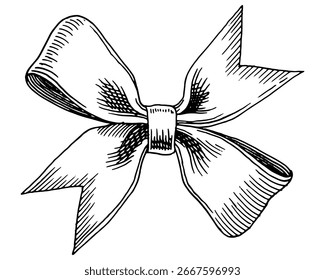 Presente de fita arco na mão desenhada, estilo de gravação. Coleção de elementos decorativos de férias para aniversário, casamento ou celebração de Natal. 