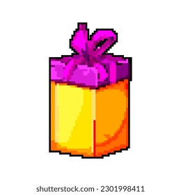 ribbon gift box game pixel art retro vector. bit ribbon gift box. old vintage illustration