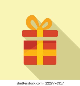 Ribbon gift box icon flat vector. Face prize. Bonus character