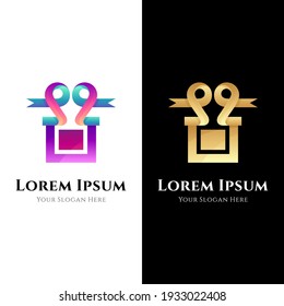 Ribbon gift box logo design template with gradient color