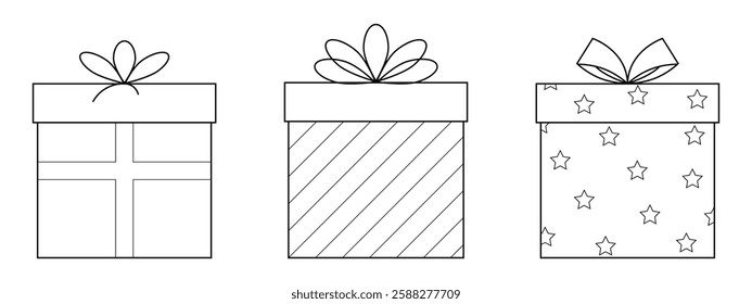 Ribbon Gift Box With Vertical Stripes And Stars Decoration