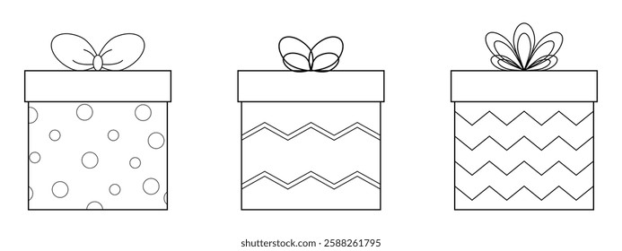 Ribbon Gift Box With Zig Zag And Dots Lines Decoration