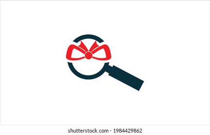 Ribbon Gift with search Magnifer icon Logo design vector template illustration