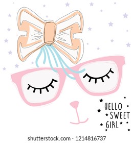 ribbon glasses star girl tee illustration art vector 