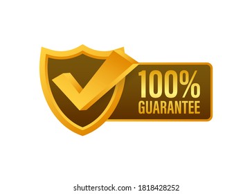 Ribbon with gold 100 guarantee. Banner sale. Business circle. Approval icon. Vector stock illustration.