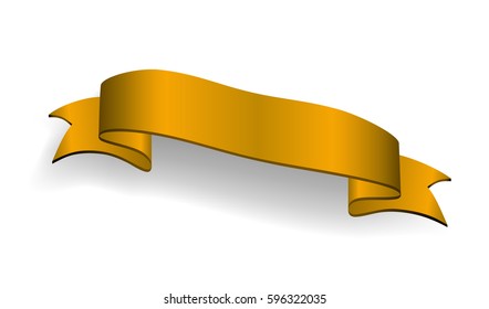 Ribbon gold banner. Sign golden satin blank promotion, web, advertising banner. Shiny ribbon scroll design decoration element. Vintage label isolated on white background Vector illustration