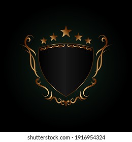 Ribbon gold laurel 5 stars round bottom achievement award vector illustration with green gradient background