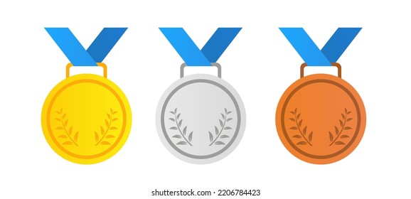 Ribbon with a gold, silver, bronze medal. Vector illustration