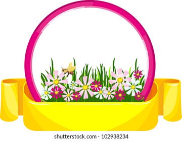 Ribbon grass decorated with flowers and leaves in pastel shades of black stroke