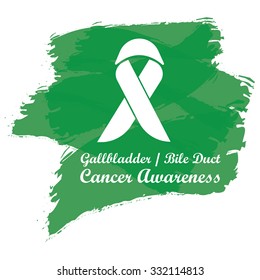 Ribbon with green brush for gallbladder and bile duct cancer awareness in February.