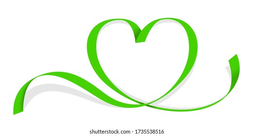 ribbon green heart shape isolated on white, ribbon line green heart-shaped, heart shape ribbon stripes green, copy space, border tape curl heart shaped for decoration greeting valentine's day, vector