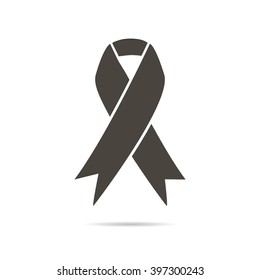 Ribbon grey colored with shadow on a transparent background