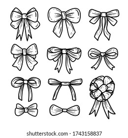 Set Vintage Bows Hand Drawn Stock Vector (Royalty Free) 283933364 ...