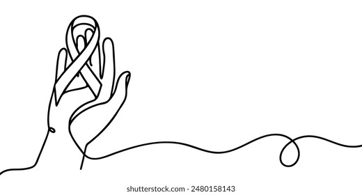 Ribbon in hands, symbolizing measures to prevent disease. You can edit the color.