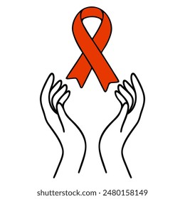 Ribbon in hands, symbolizing measures to prevent disease. You can edit the color.