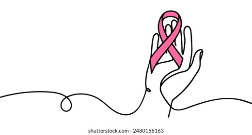 Ribbon in hands, symbolizing measures to prevent disease. You can edit the color.