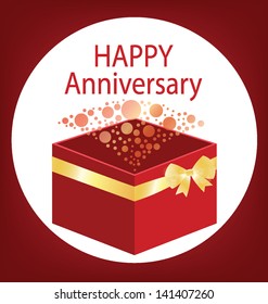 Ribbon. Happy anniversary. Red gift box.