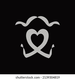 a ribbon with a heart base with a unique shape and silver color