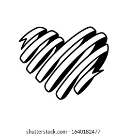 Ribbon heart black and white tattoo hand drawn symbol. Vector vintage illustration.