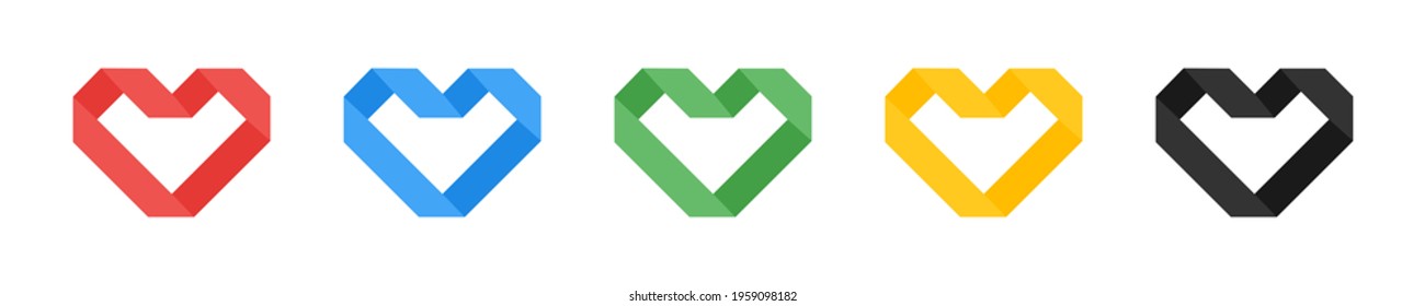 Ribbon heart collection. Vector illustration. Hearts ribbon icon set on white background.
