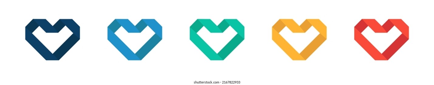 Ribbon heart collection. Vector isolated illustration. Hearts ribbon icon set.