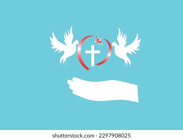 ribbon heart with dove and cross vector for background love unity concept presentation logo web  