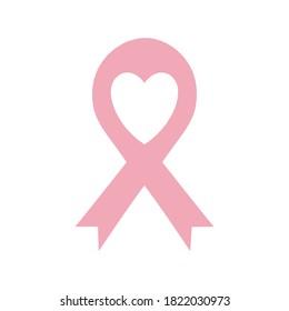 ribbon with heart flat style icon design, breast cancer awareness campaign and prevention theme Vector illustration