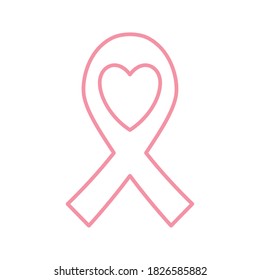 ribbon with heart line style icon design, breast cancer awareness campaign and prevention theme Vector illustration