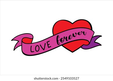 Ribbon and heart shape with valentine day concept,lettering typography valentine day design vector illustration.	
