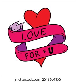 Ribbon and heart shape with valentine day concept,lettering typography valentine day design vector illustration.