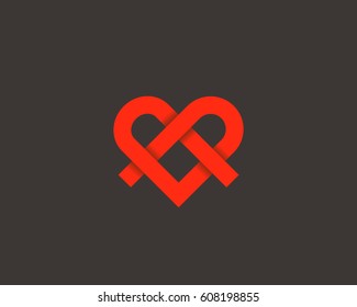 Ribbon heart symbol icon logo with gradient shadows. Line medical vector logotype. 