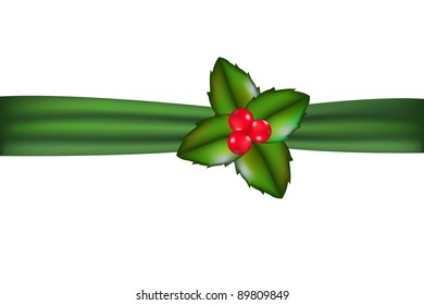 Ribbon And Holly Berry, Isolated On White Background, Vector Illustration