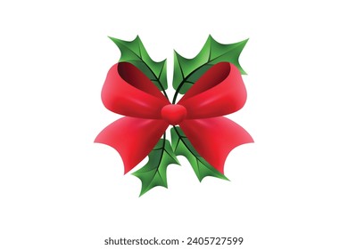 Ribbon with Holly Leaves Christmas Sticker Design