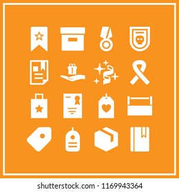 ribbon icon. 16 ribbon vector set. bookmark, diploma with a ribbon, gift bag and gift tag icons for web and design about ribbon theme